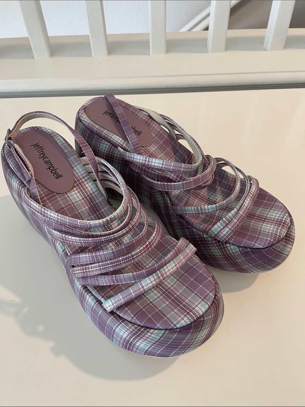 JEFFREY CAMPBELL Vibez Platform Sandal Purple Plaid Platform Sandals Size 10 - Picture 2 of 10